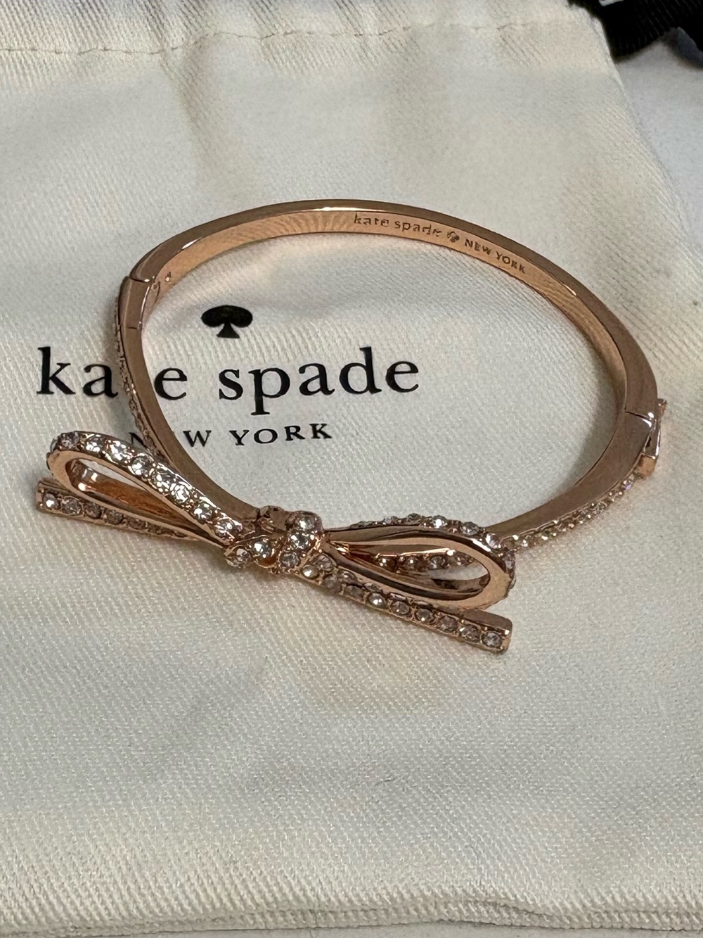 Rose Gold Bow Crystal Bangle Bracelet with rhinestones and dust bag